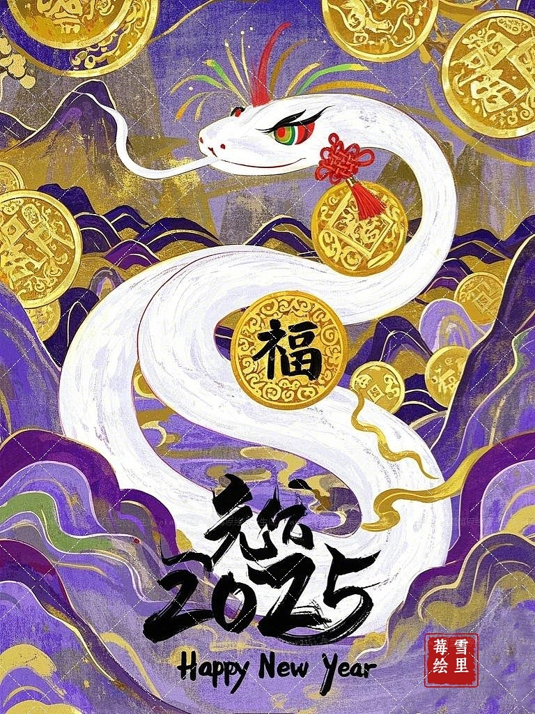 蛇年新春至——2025新年主题贴纸/插画/图案设计（图ZMzgzMzEyMTI0） - AI作品 - 站酷设计师雪里莓工作室原创素材 - 站酷ZCOOL