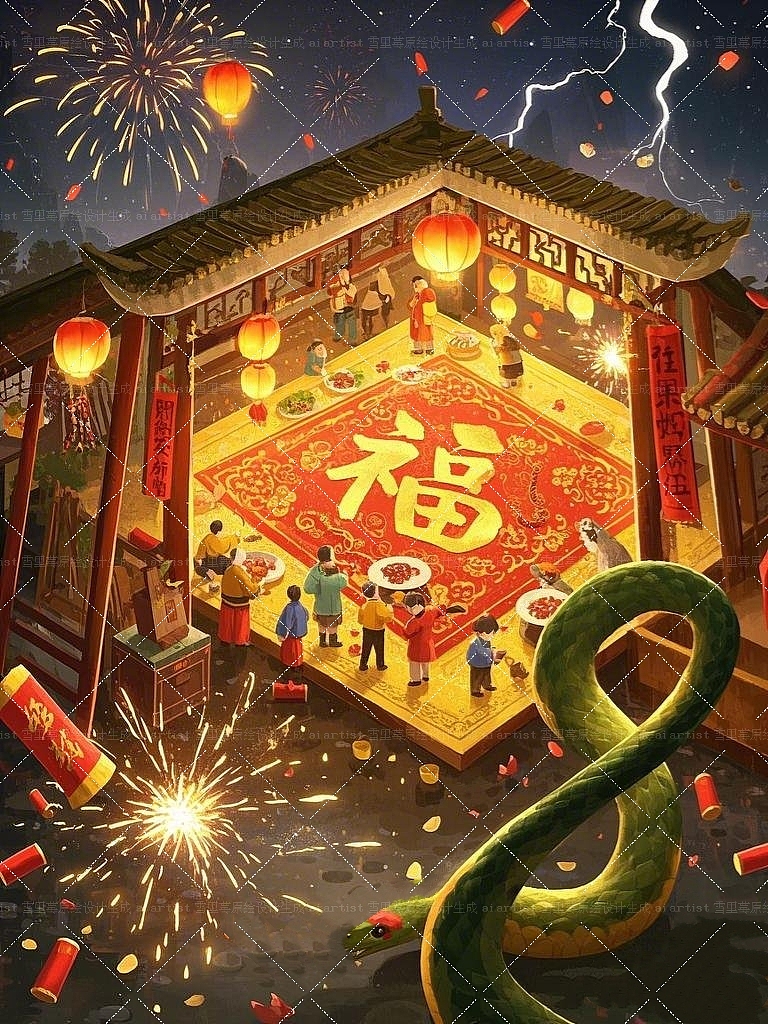 2025蛇年大吉-(新年主题贴纸）祝大家元旦快乐！（图ZMzgzMzU3ODIw） - AI作品 - 站酷设计师雪里莓工作室原创素材 - 站酷ZCOOL