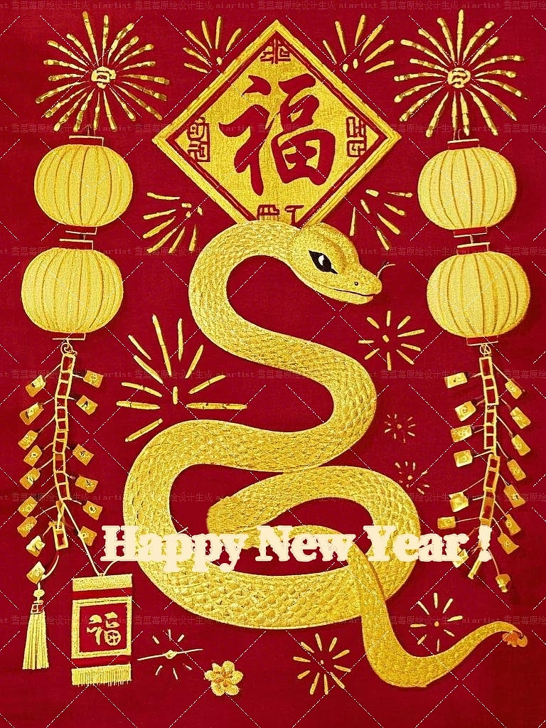 2025蛇年大吉-(新年主题贴纸）祝大家元旦快乐！（图ZMzgzMzU3ODMy） - AI作品 - 站酷设计师雪里莓工作室原创素材 - 站酷ZCOOL