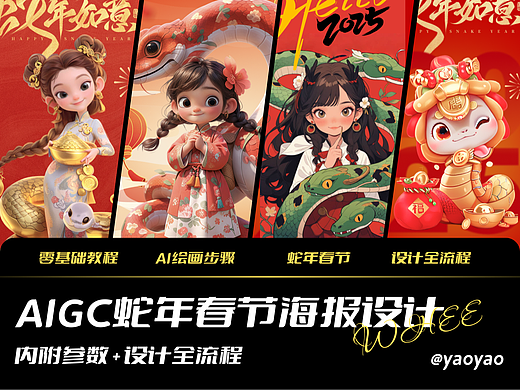 AIGC辅助蛇年春节海报设计