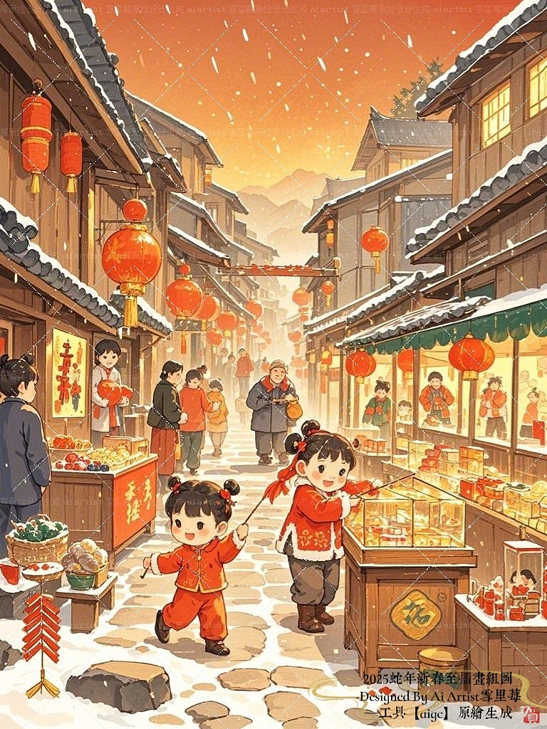 2025蛇年新春至|新年主题场景节日贴纸插画设计（图ZMzgzNDI0NTQw） - AI作品 - 站酷设计师雪里莓工作室原创素材 - 站酷ZCOOL