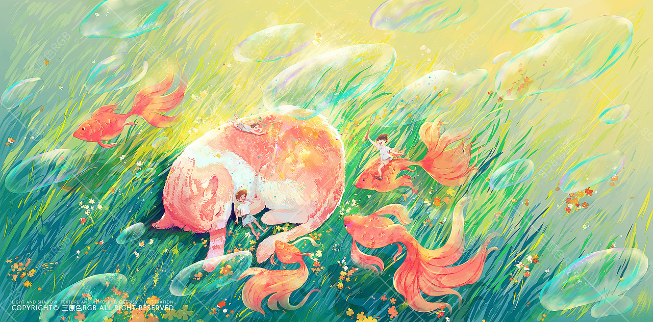 《童年》光阴似箭,日月如梭,小时候,和玩伴最幸福的时刻就是写完作业后无忧无虑的在草原上奔跑,
一大片草地上,开满了各种不知道名字的小花,草地的柔软仿佛在拥抱我。<br>家里的猫惬意的躺着做我柔软的枕头,玩伴吹着五彩缤纷的泡泡,骑在金鱼背上自由自在的玩耍。<br>