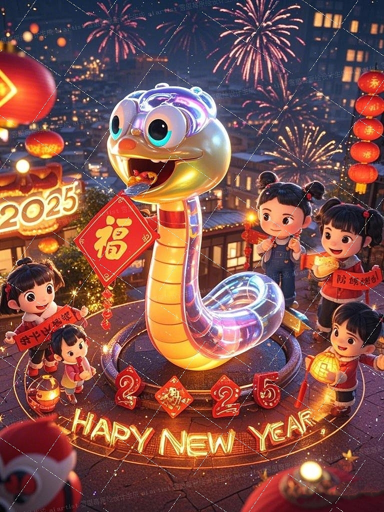 2025蛇年新春至新年主题场景贴纸插画图案3D设计（图ZMzgzNDg5MTAw） - AI作品 - 站酷设计师雪里莓工作室原创素材 - 站酷ZCOOL
