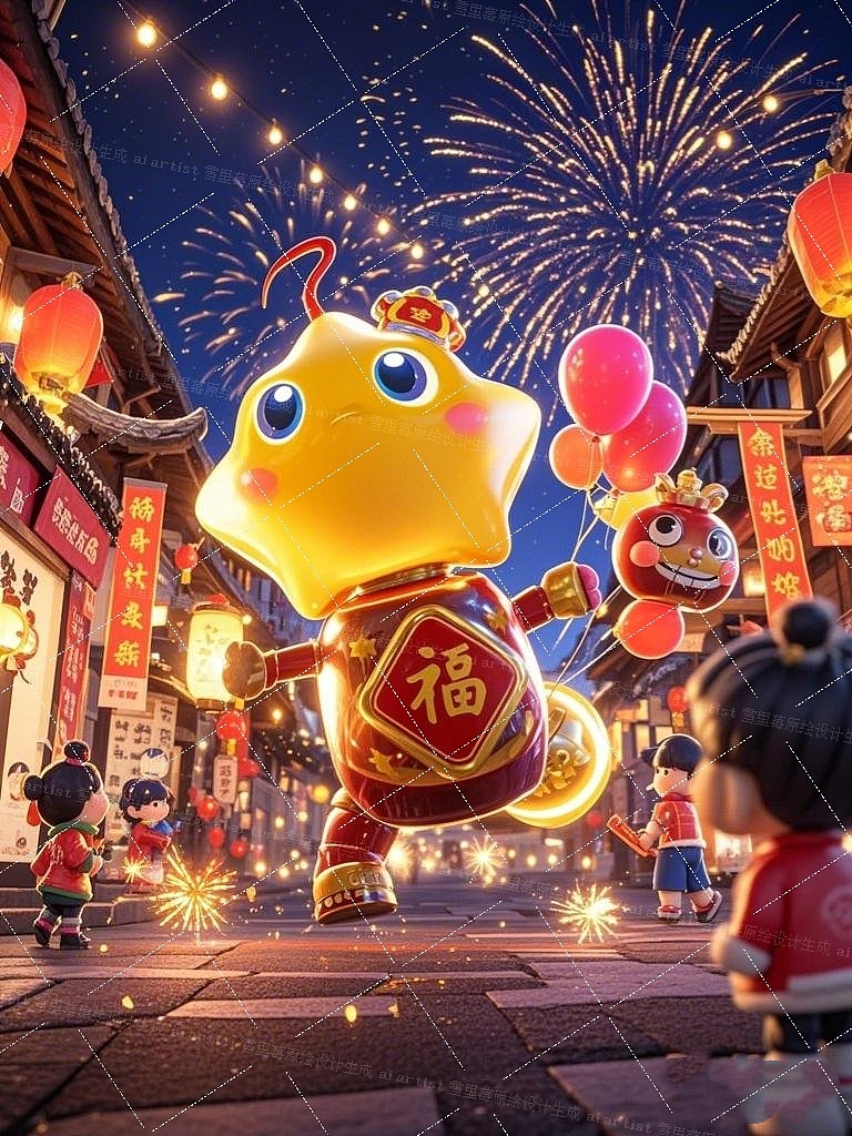 2025蛇年新春至新年主题场景贴纸插画图案3D设计