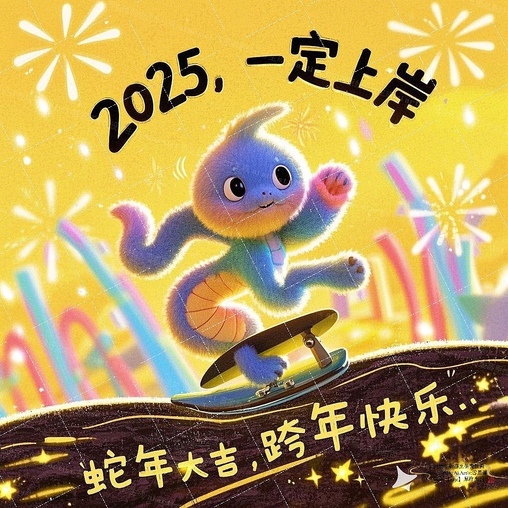 2025蛇年新春至新年主题贴纸插画图案设计aigc