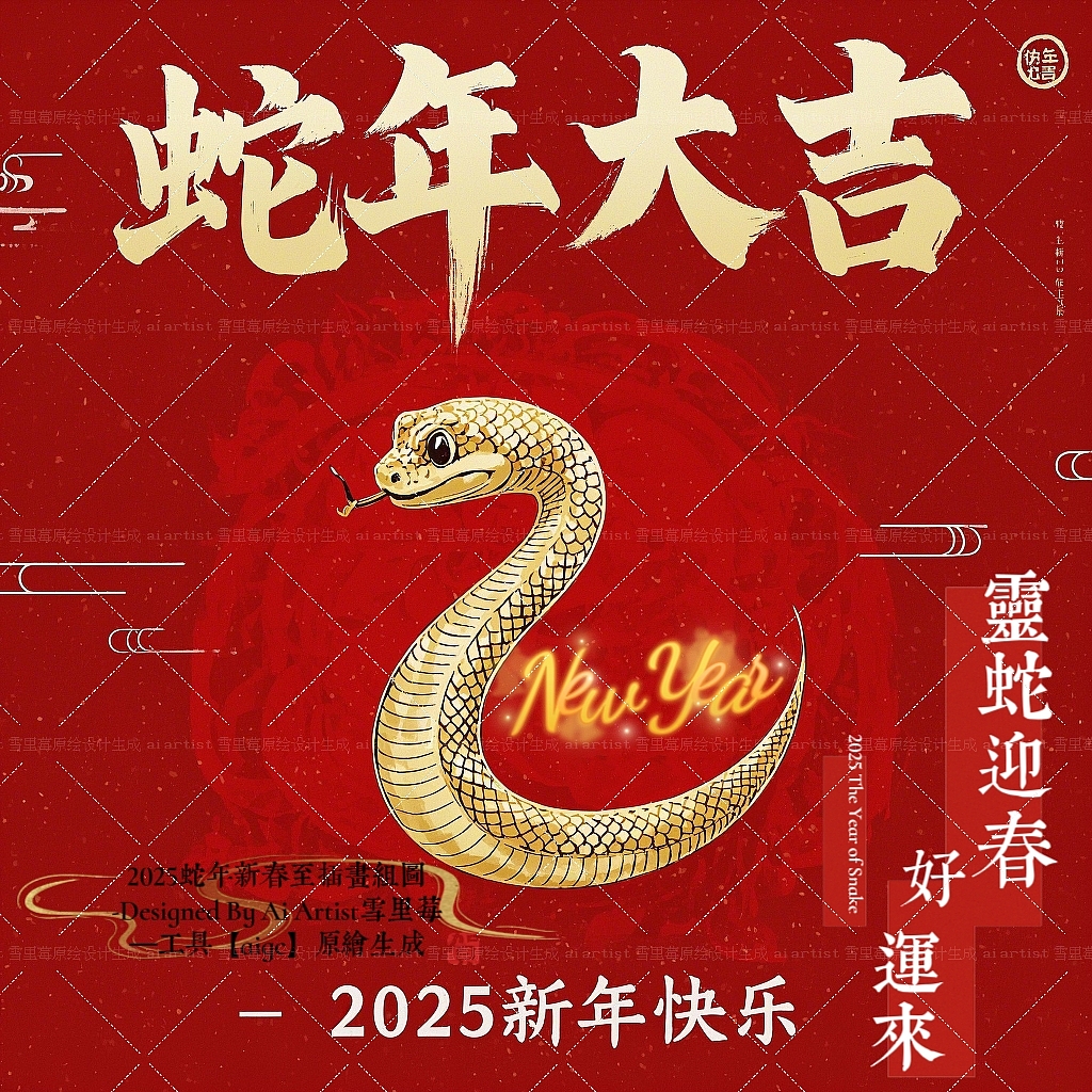 2025蛇年大吉—新年主题场景贴纸插画设计组图ai