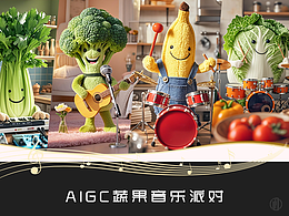 AIGC-趣味创作海报《蔬果音乐派对》