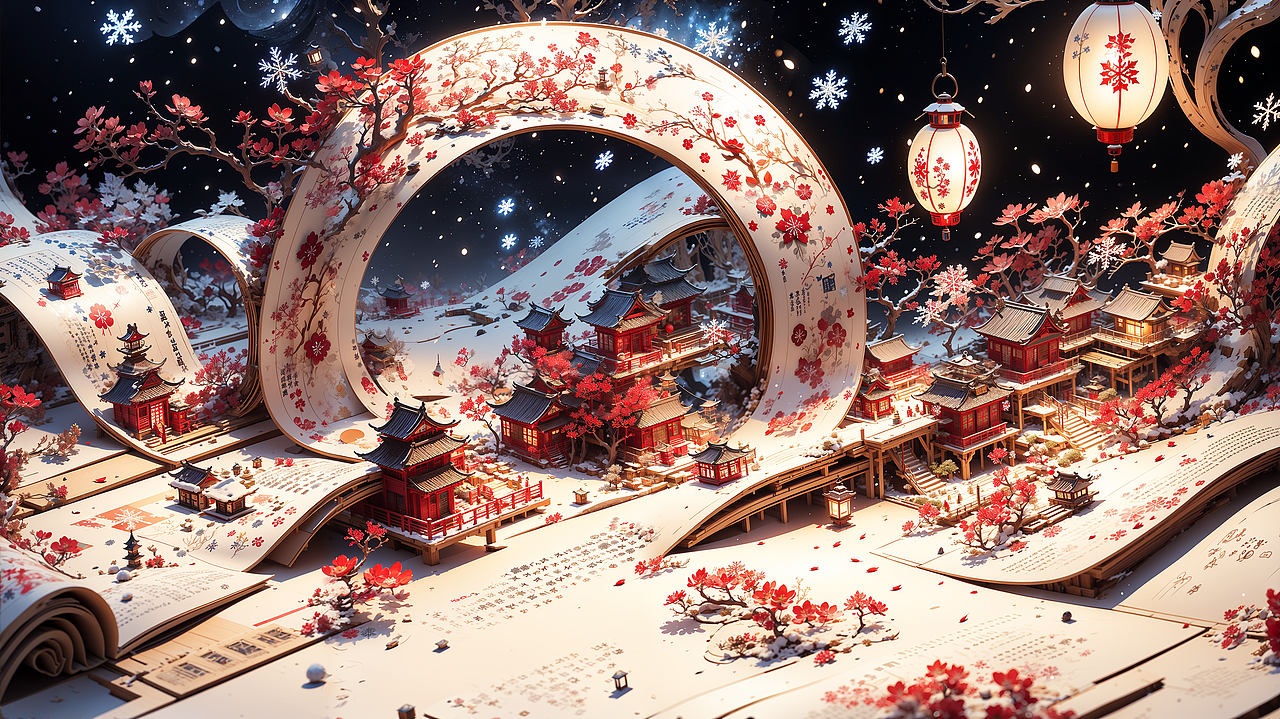 AIGC-古风卷轴高清壁纸