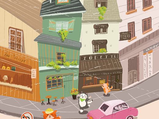猫猫街道（扁平风插画）