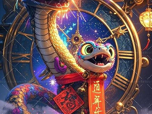 2025蛇年新春至-倒计时组图贴纸插画场景设计ai