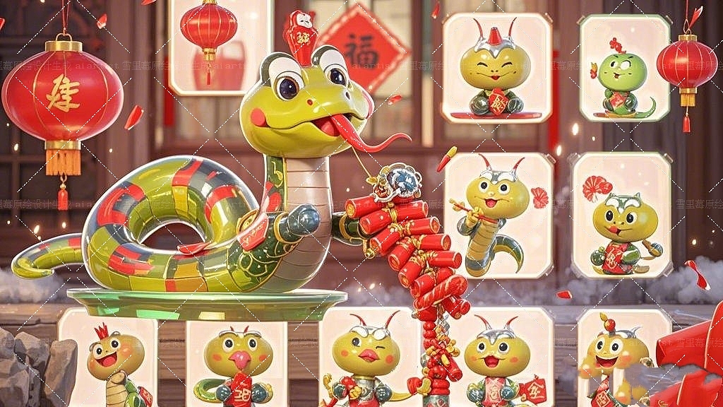 2025蛇年新春至-倒计时组图贴纸插画场景设计ai