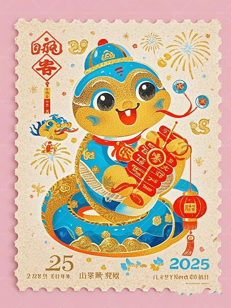 2025蛇年新春至—ai—新年主题场景贴纸插画海报（图ZMzgzNTY2NDM2） - AI作品 - 站酷设计师雪里莓工作室原创素材 - 站酷ZCOOL