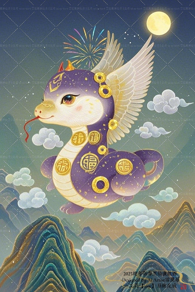 2025蛇年新春至—ai—新年主题场景贴纸插画海报（图ZMzgzNTY2NDQ0） - AI作品 - 站酷设计师雪里莓工作室原创素材 - 站酷ZCOOL