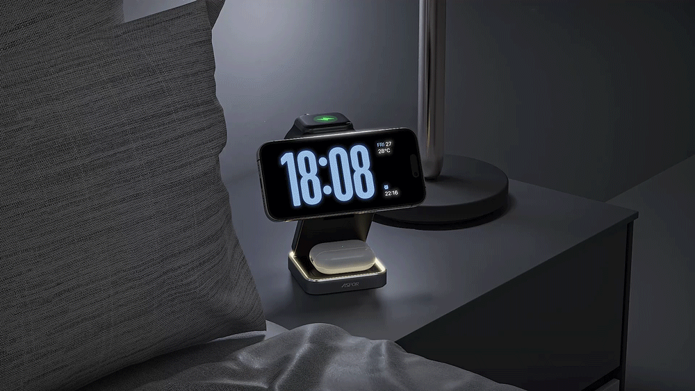 折叠3合1磁吸无线充,产品动画渲染