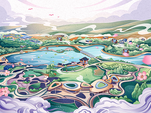 龙马湖景区旅游文创插画