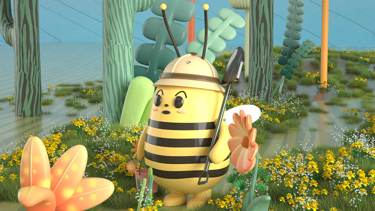 勤劳的蜜蜂在树林的劳作