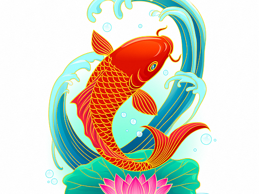 国潮插画锦鲤