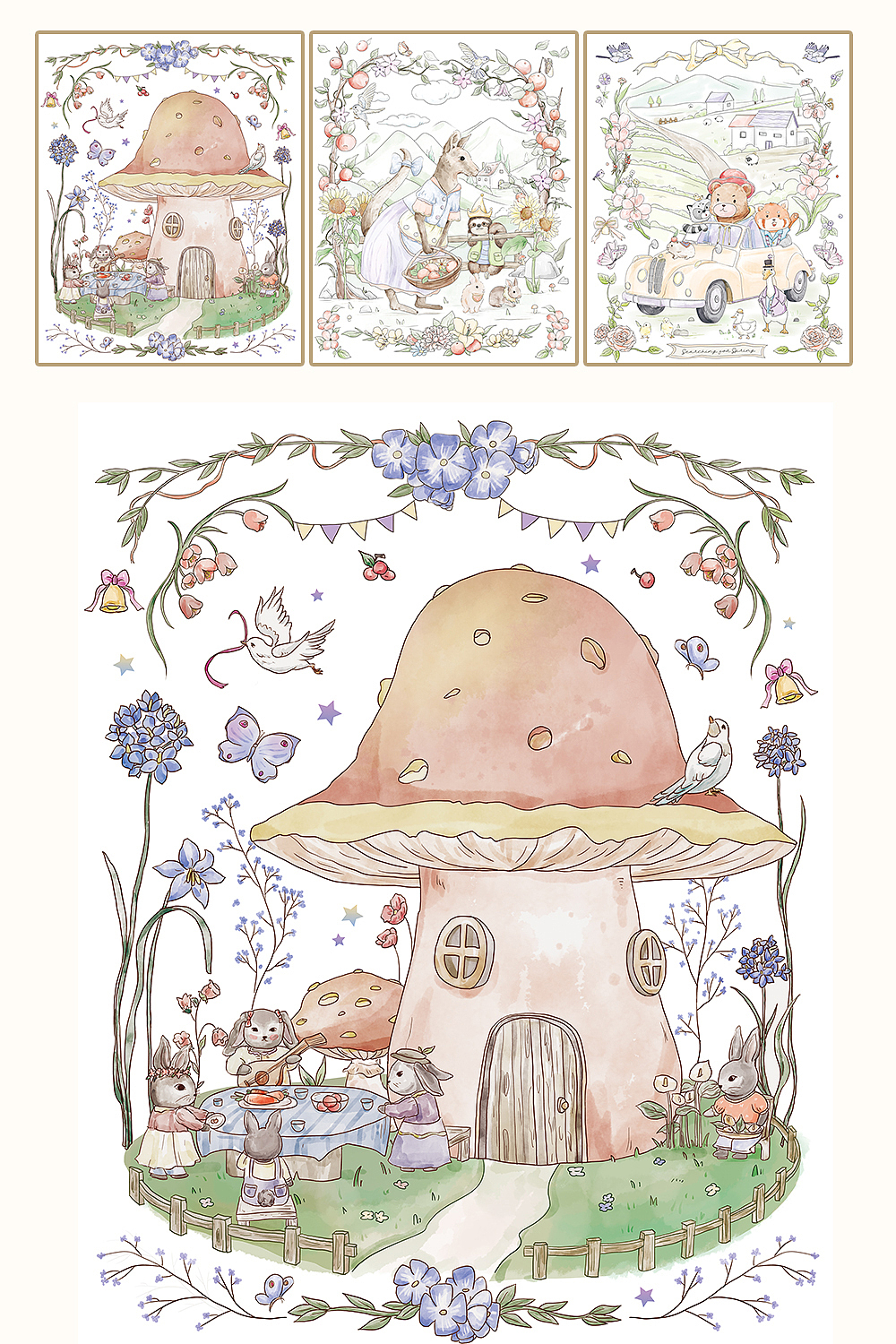 水彩插画-儿童床品