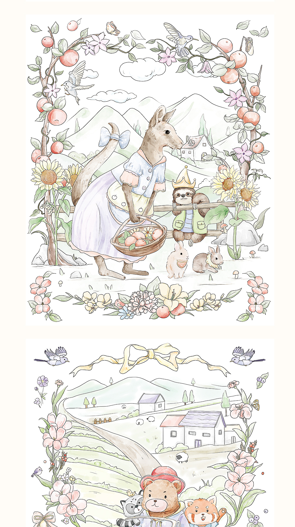 水彩插画-儿童床品