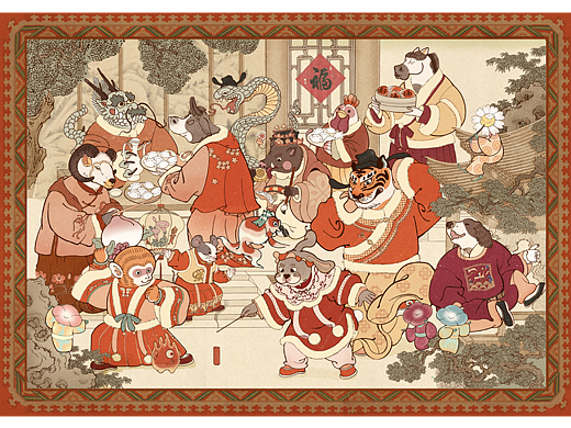 《十二生肖-新年大团圆》2025新春系列--新年插画