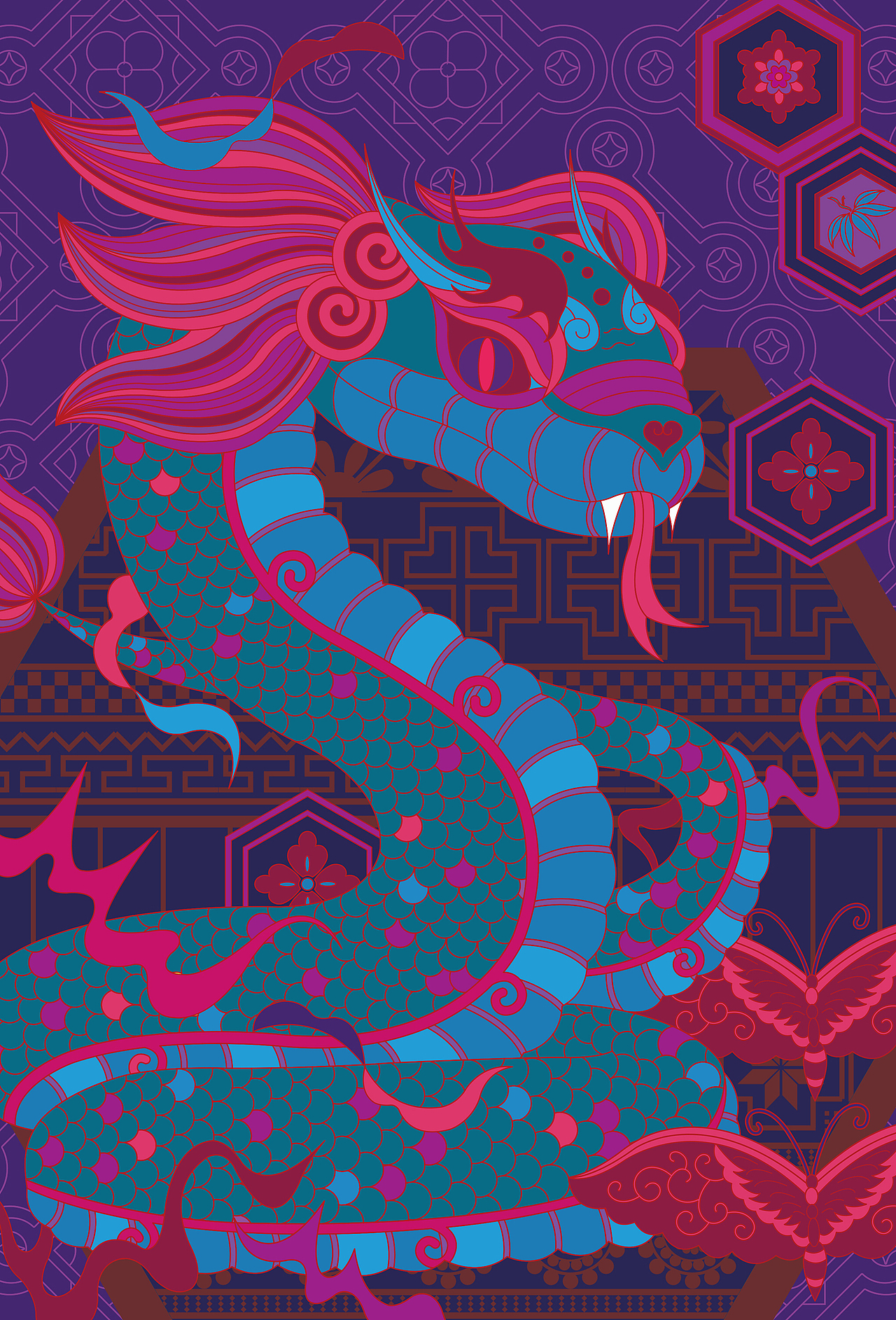 蛇年国潮插画（图ZMzgzODE0MDcy） - 艺术插画 - 站酷设计师zzz03原创素材 - 站酷ZCOOL