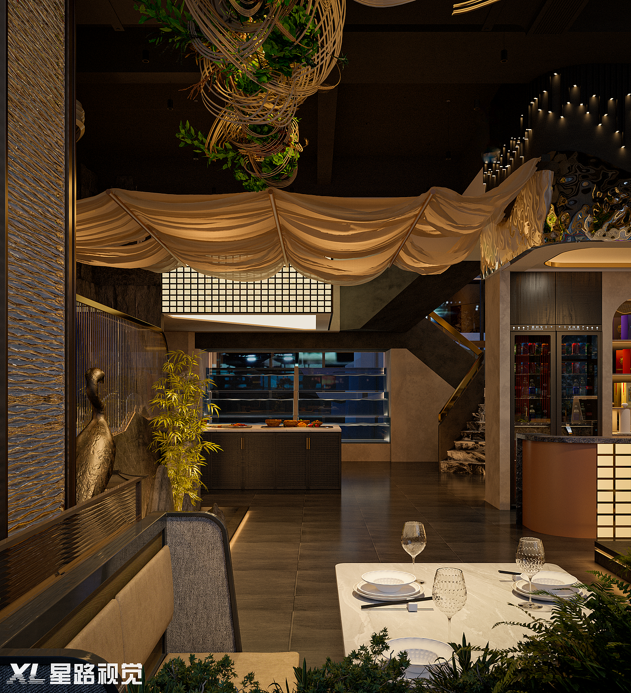 星路视觉丨餐厅夜景表现