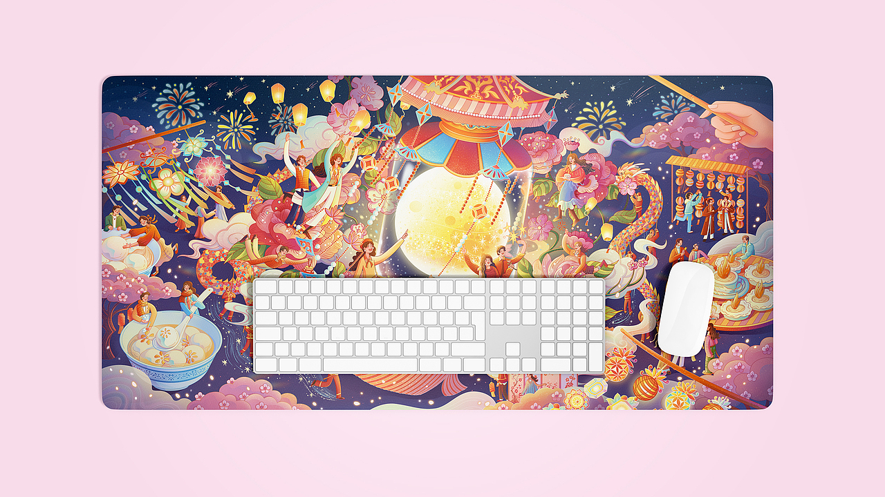 《花灯映月闹元宵》元宵节KV插画