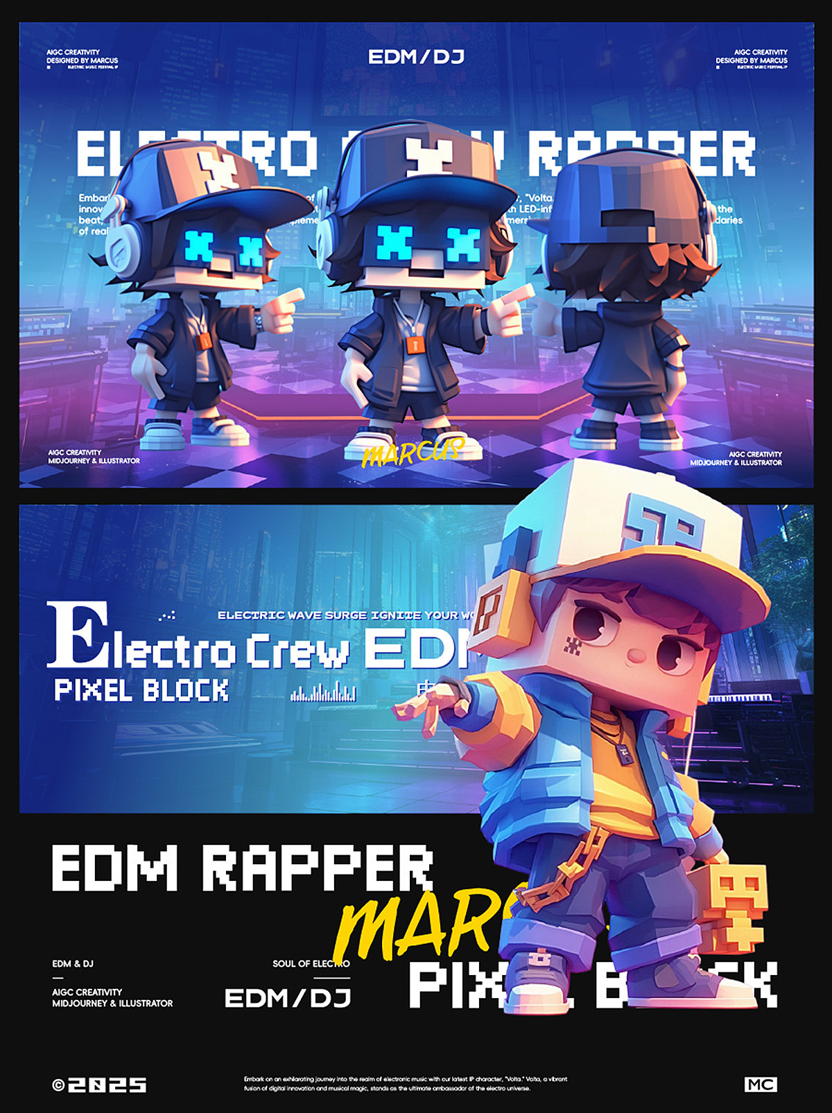 电音小队3D像素风格IP形象概念设计AIGC绘画