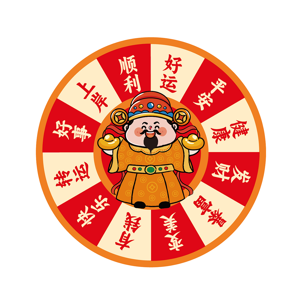 财神驾到IP卡通形象插画转转冰箱贴 可合作