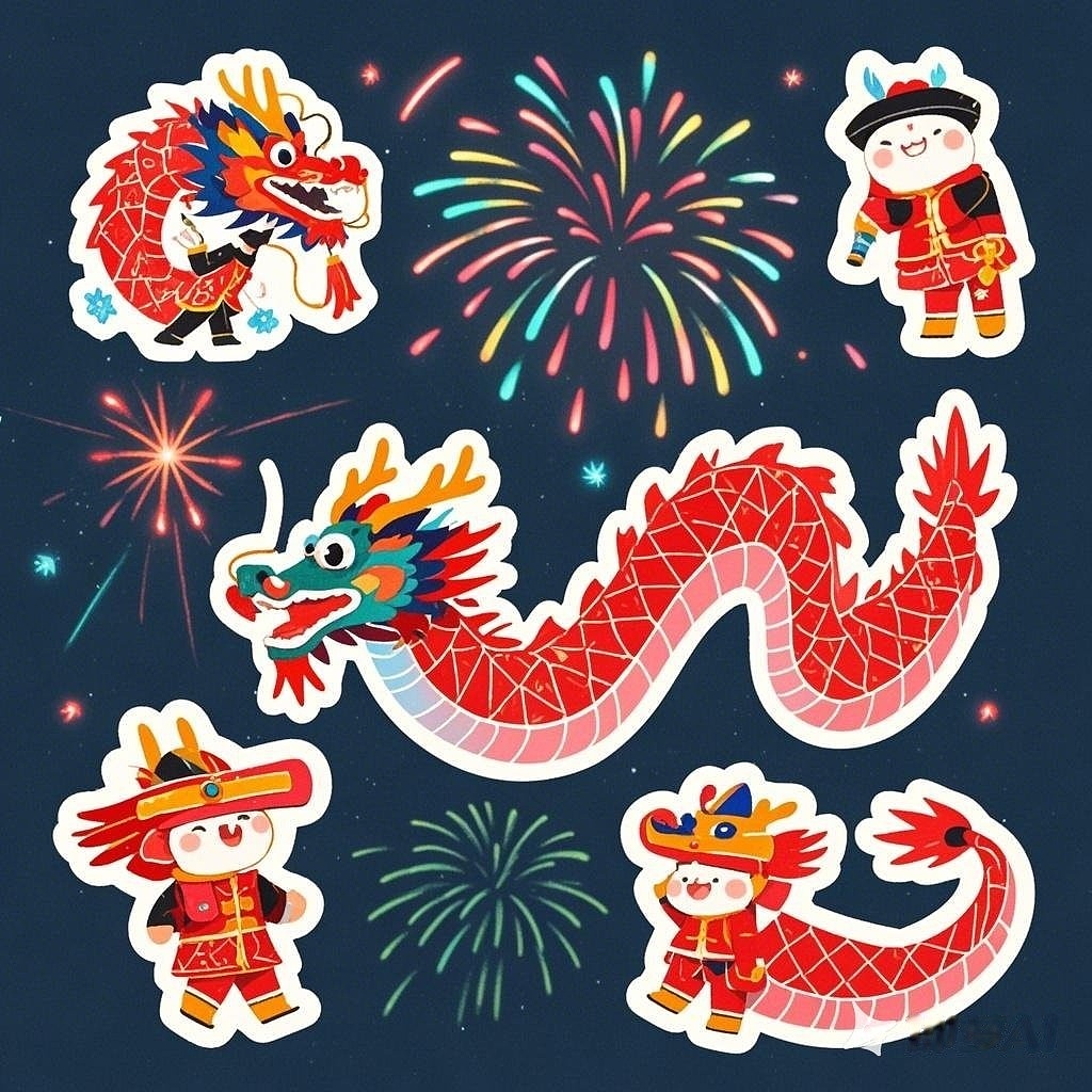 新年舞龙贴纸