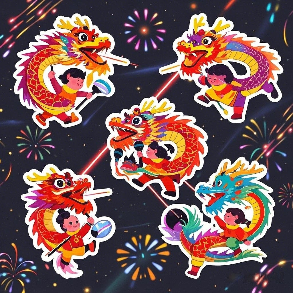 新年舞龙贴纸