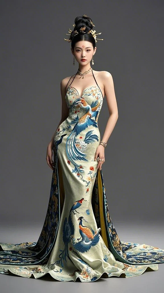 花鸟旗袍（图ZMzg0MTA2NjI4） - AI作品 - 站酷设计师waakon原创素材 - 站酷ZCOOL