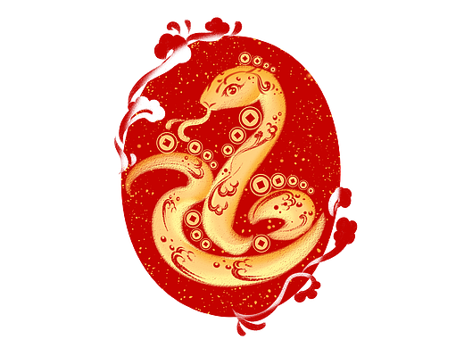 蛇年春节金蛇红底印章剪纸装饰