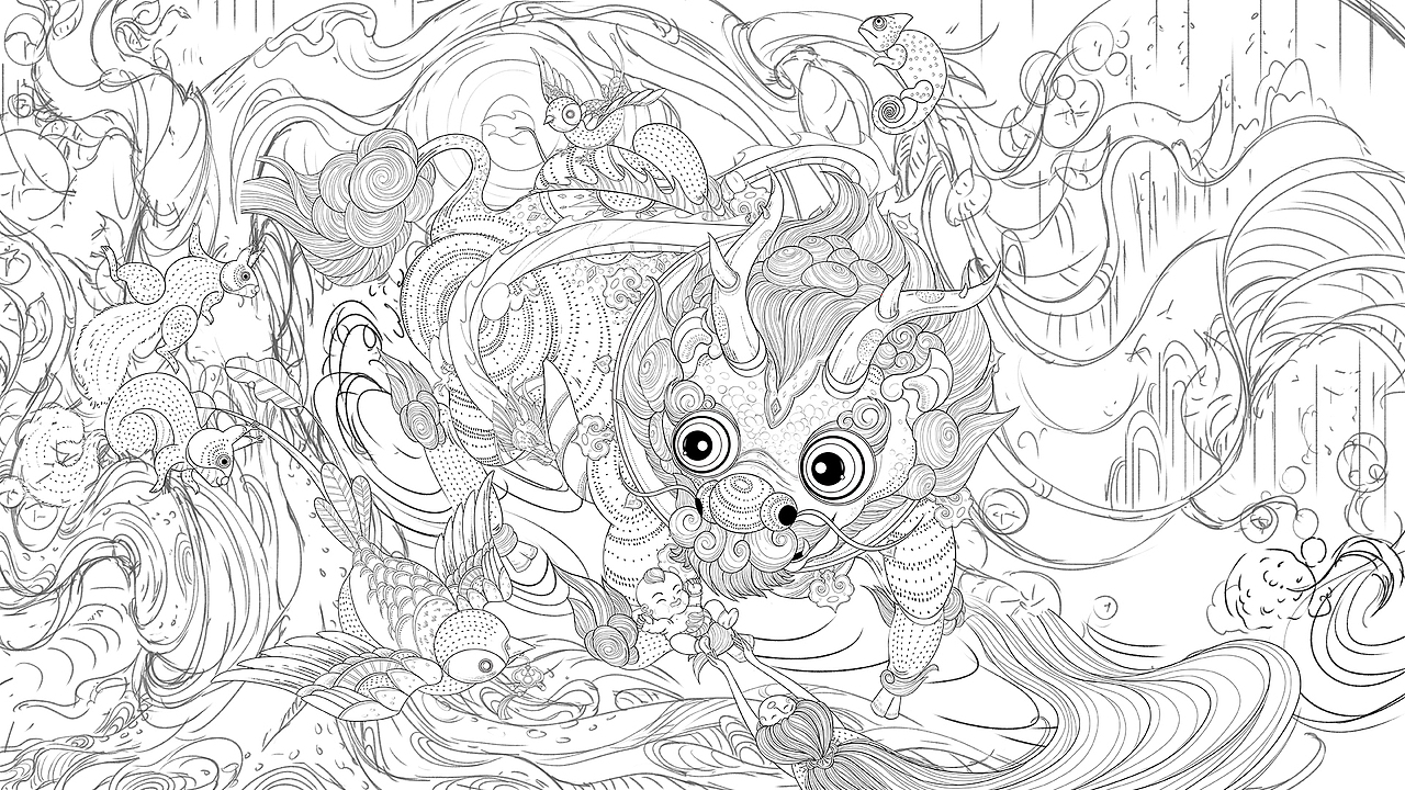 【麒麟送子,万物共生】插画