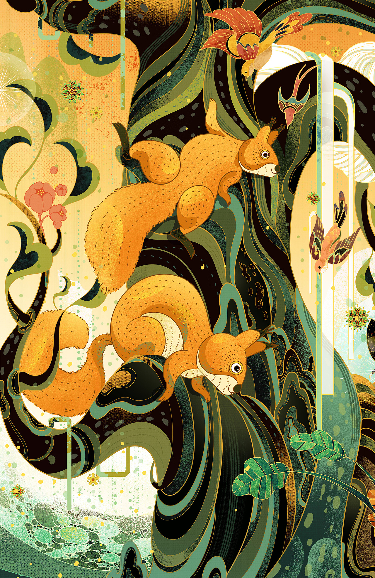 【麒麟送子,万物共生】插画