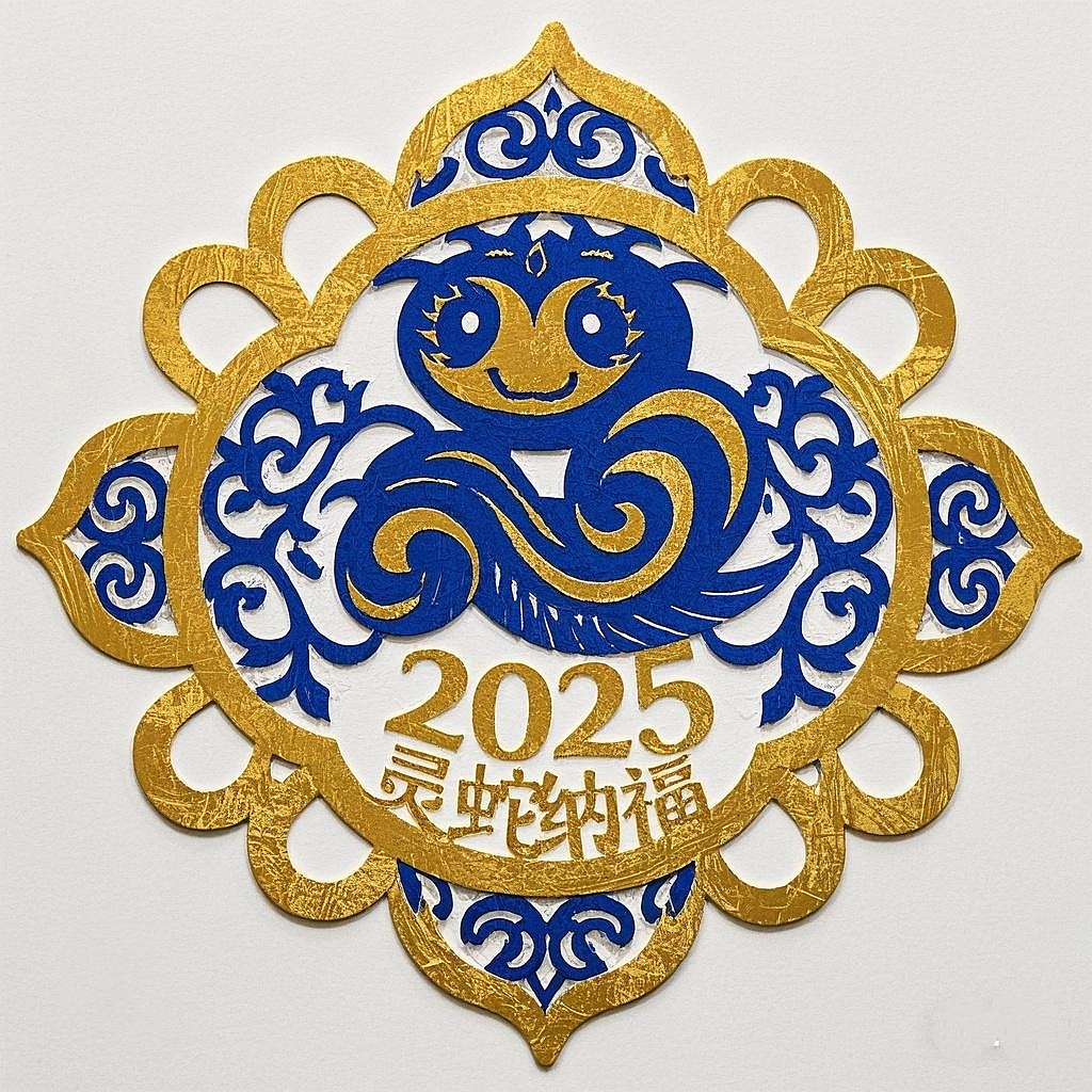 2025蛇年新春贴纸剪纸插画图案设计平面/3d渲染