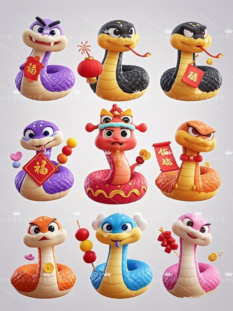 2025新年春节贴纸插画图案-咖啡拉花“杯弓蛇影”