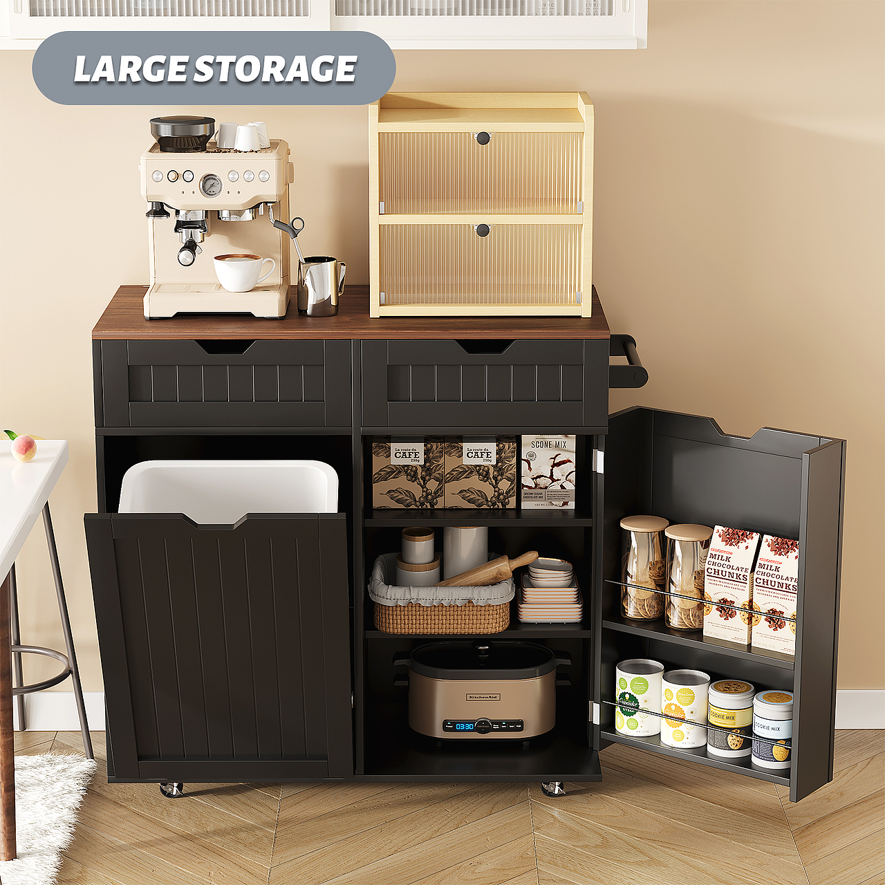 黑色橱房推车柜