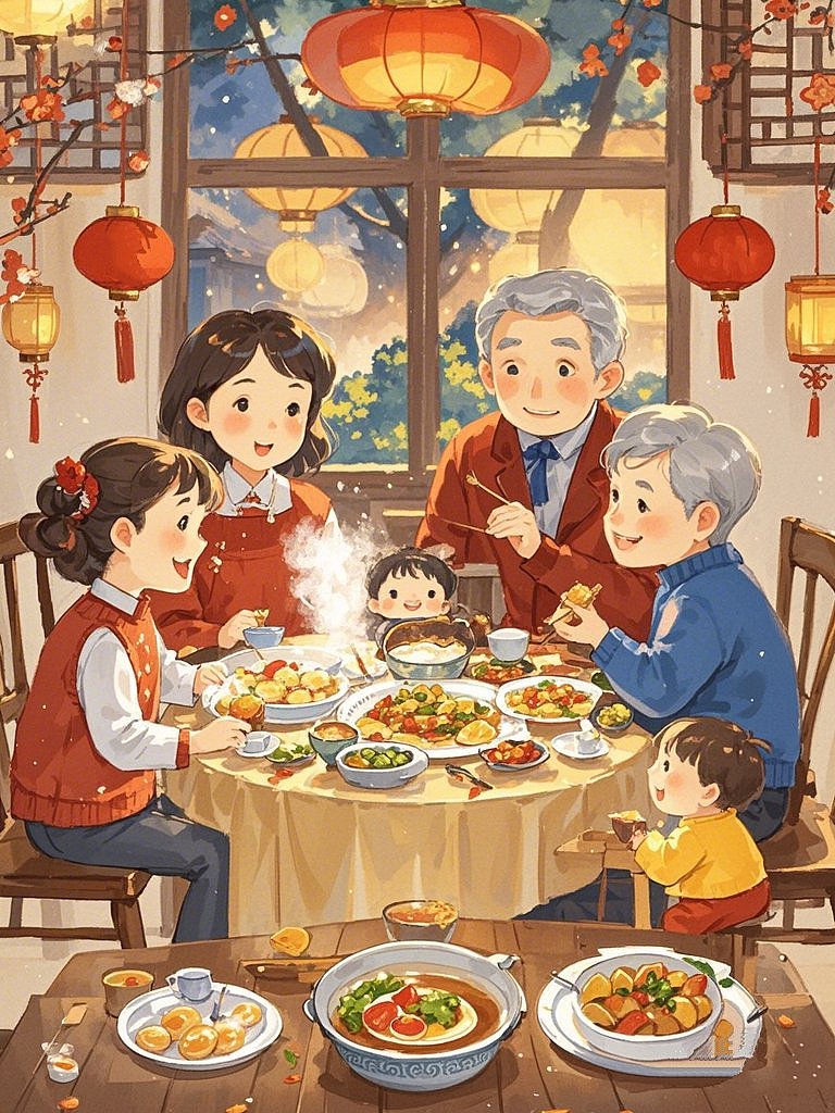 除夕年夜饭（图ZMzg0Mjc4NDA0） - 儿童插画 - 站酷设计师燕紫Ai绘画原创素材 - 站酷ZCOOL