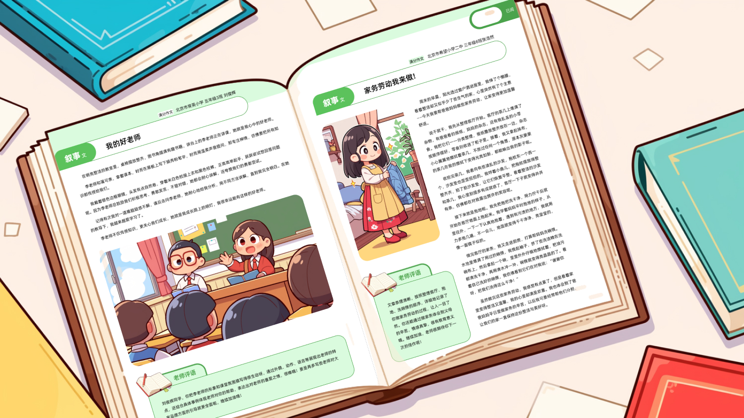 《小学生优秀作文》插图&版面设计 mj附送咒语（图ZMTUwMTUyMTI=） - 书籍 - 站酷设计师一大碗炸酱面原创素材 - 站酷ZCOOL
