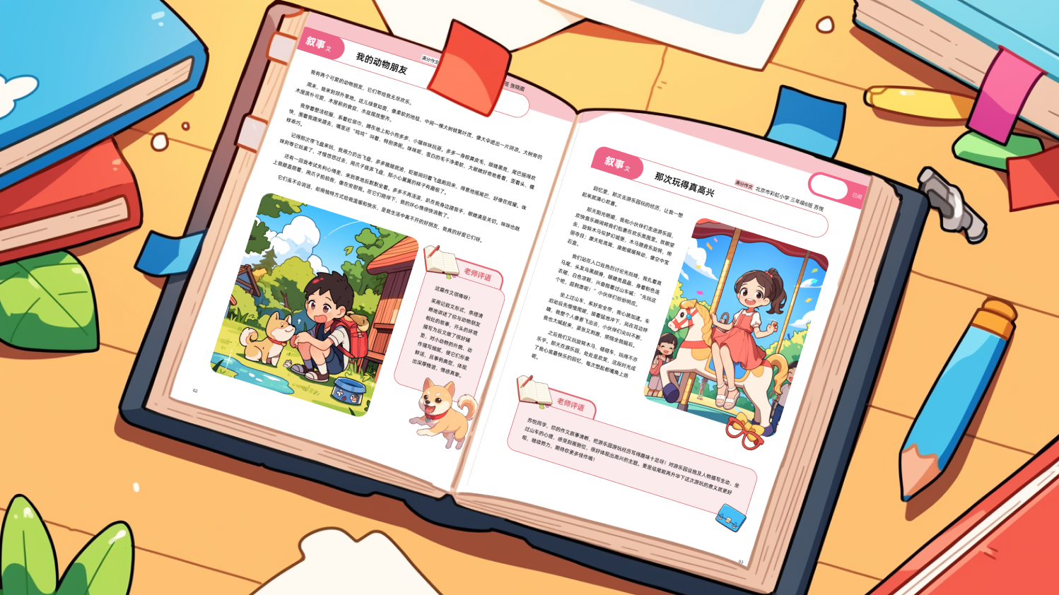 《小学生优秀作文》插图&版面设计 mj附送咒语（图ZMTUwMTUyMDQ=） - 书籍 - 站酷设计师一大碗炸酱面原创素材 - 站酷ZCOOL