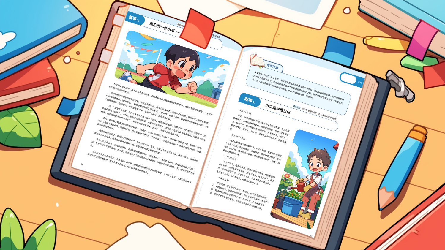 《小学生优秀作文》插图&版面设计 mj附送咒语（图ZMTUwMTUyMjA=） - 书籍 - 站酷设计师一大碗炸酱面原创素材 - 站酷ZCOOL
