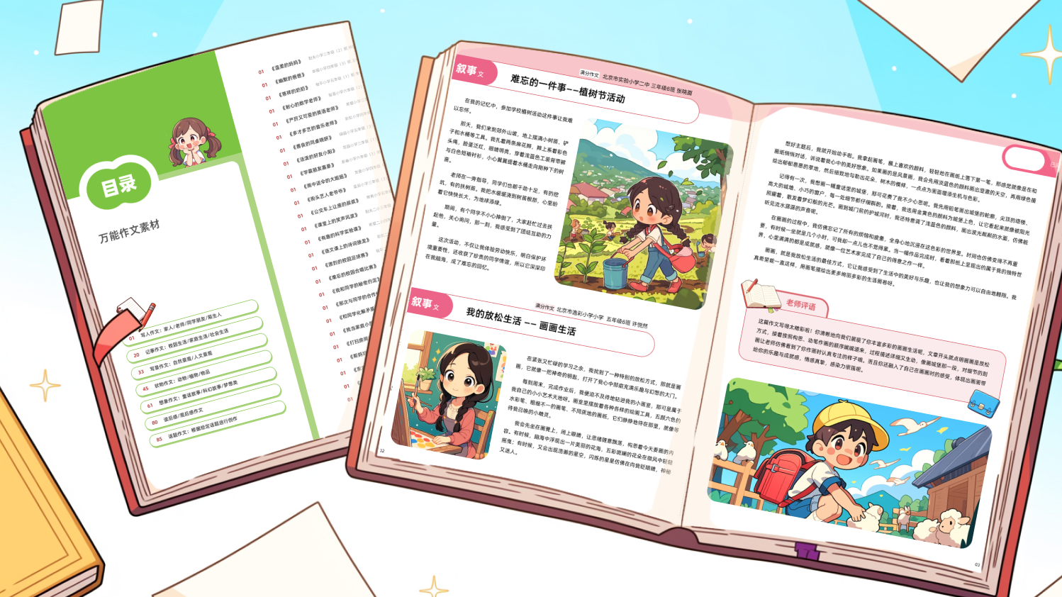 《小学生优秀作文》插图&版面设计 mj附送咒语（图ZMTUwMTUyMTY=） - 书籍 - 站酷设计师一大碗炸酱面原创素材 - 站酷ZCOOL