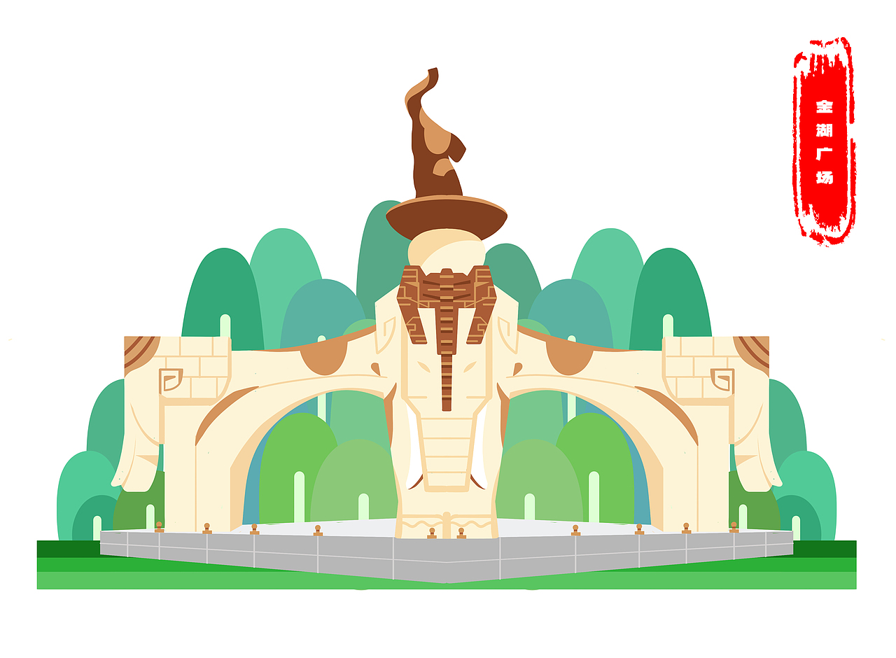 广西南宁代表性建筑文创插画