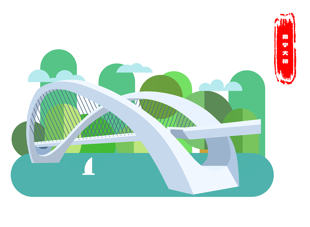 广西南宁代表性建筑文创插画