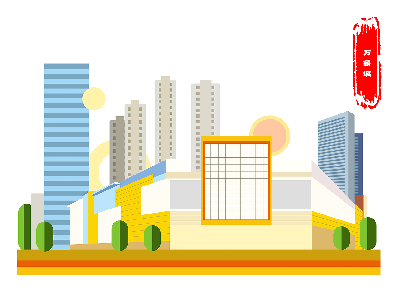 广西南宁代表性建筑文创插画