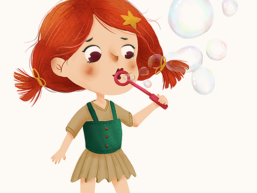 儿童插画 | 吹泡泡的小女孩