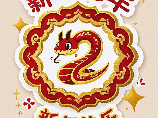 新春蛇年贴纸-新年快乐