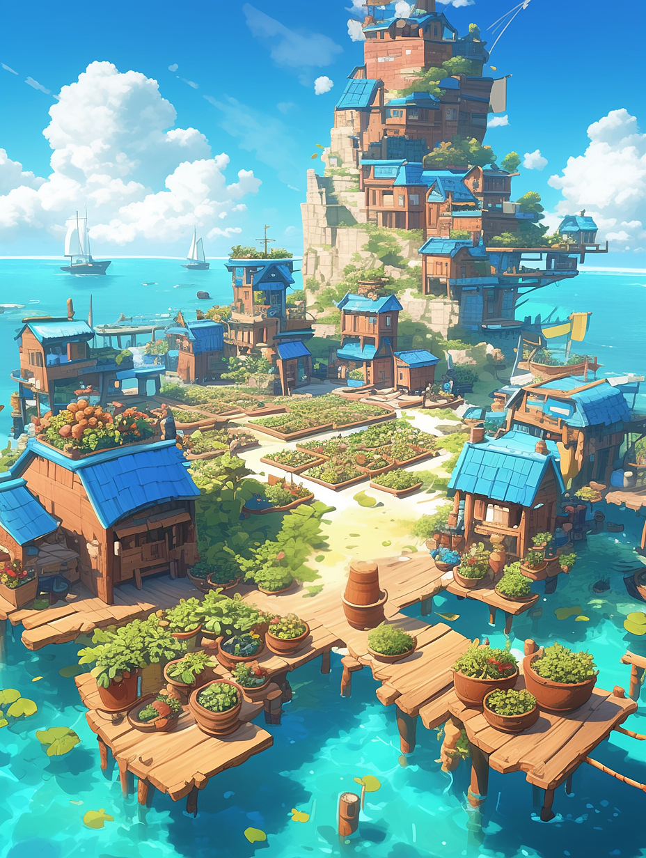 创意AI绘画-海岛避难所（图ZMzg0NDE3NDg4） - 概念设定 - 站酷设计师是谭谭谭原创素材 - 站酷ZCOOL