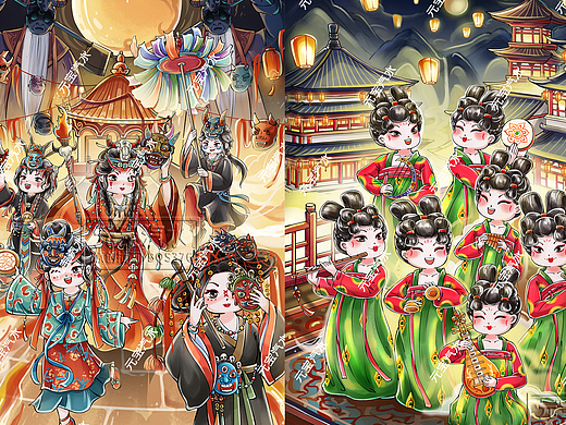 非遗傩戏X唐朝侍女插画